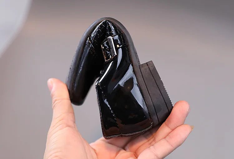 Boys Leather Shoes 2022 Spring Autumn Kids Performance Mary Janes Shoes for Party Wedding Shows Solid Black Slip-on Shoes