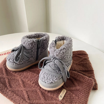 Children Lambswool Snow Boots Baby Cute Warm Winter Infant Shoes Boys Girls Fashion Short Boots With Thick Fur
