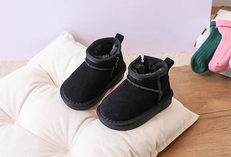 2025 New Winter Baby Snow Boots leather Warm Plush Little Boys Shoes Non-slip Fashion Toddler Girls Boots