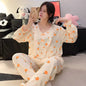 5XL Plus Size Pajama Set Women Lace Sweet Home Clothes Spring Autumn Long Sleeve Tops Trousers Loose-fit Comfortable Loungewear