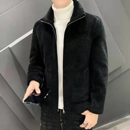 2025 New Hot Selling Autumn/winter Fashion Men's Imitation Lamb Wool Jacket With Collar Thick Wool Jacket Men's Top Coat