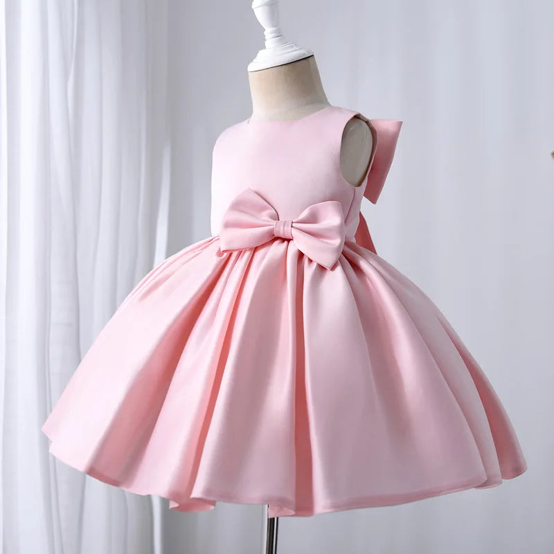 Toddler Baby Girls Summer Big Bow Baptism Dresses for Birthday Party Wedding Dress Children Costumes Princess Fluffy Prom Gown