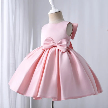 Toddler Baby Girls Summer Big Bow Baptism Dresses for Birthday Party Wedding Dress Children Costumes Princess Fluffy Prom Gown
