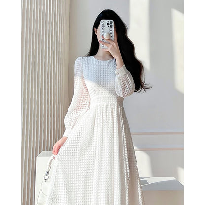 Lace Long Sleeves White Midi Dresses for Women 2025 New Autumn French Elegant Fashion Evening Wedding Party Robe Female Clothing