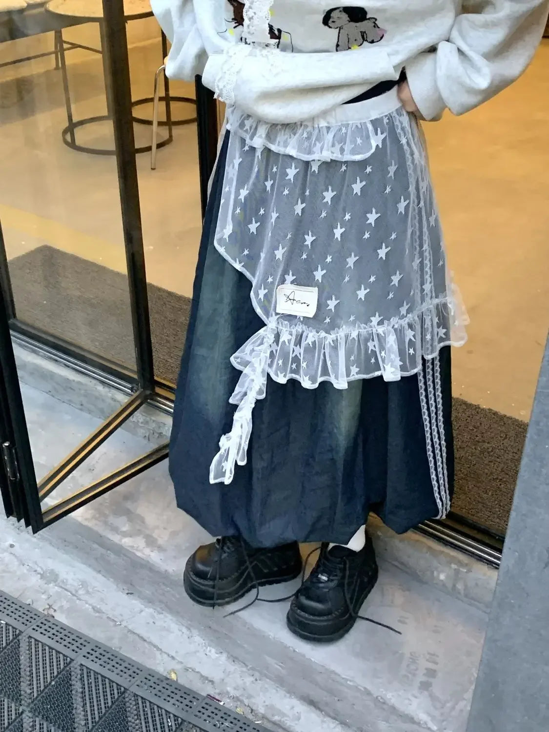 Fashion Star Gauze Sweet Irregular Chic Women Skirts Japanese Y2k Aesthetic Split Skirt Vintage Casual Lace Ruffled Fairy Faldas