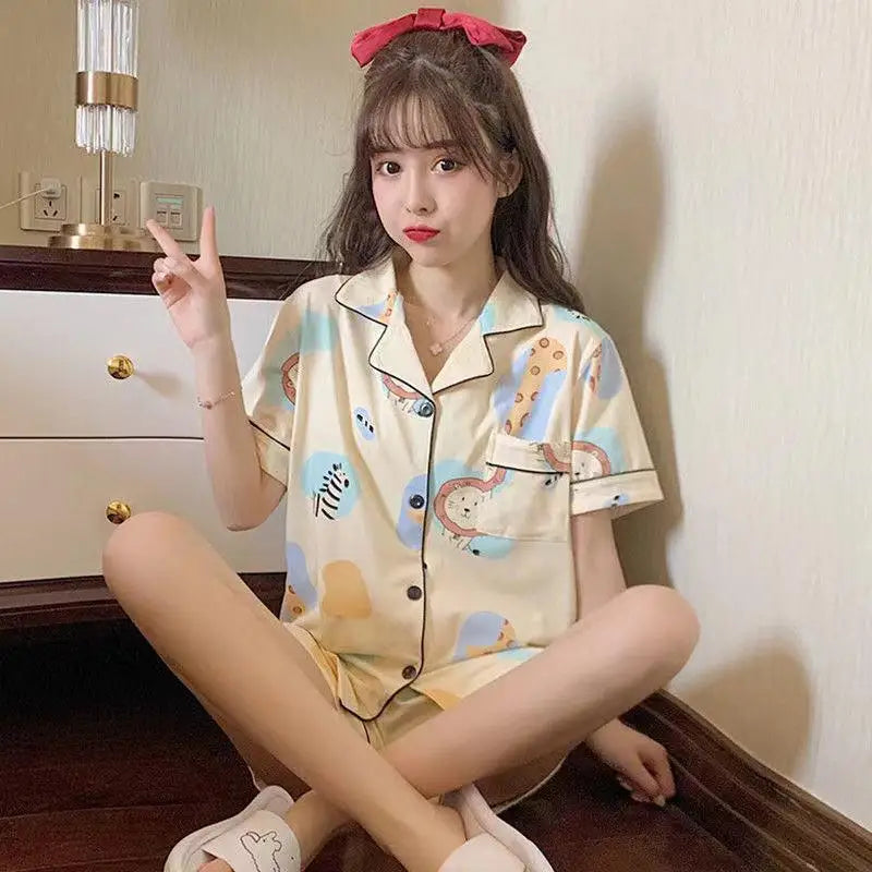 New Women Sleepwear Cartoon Pajamas Female Short  Pants Short Sleeved Summer Spring Loungewear Fashion Home Clothing Home wear