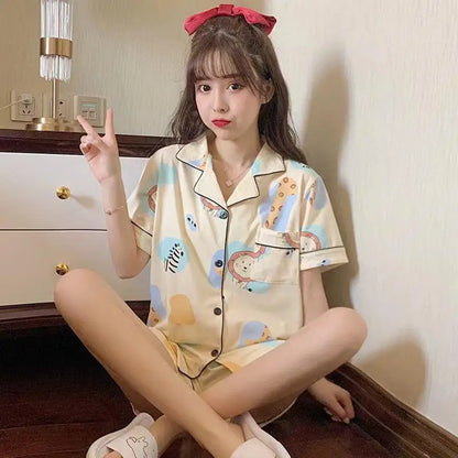 New Women Sleepwear Cartoon Pajamas Female Short  Pants Short Sleeved Summer Spring Loungewear Fashion Home Clothing Home wear
