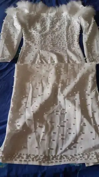 Luxury Feather Beading Party Dress For Women Sexy Off Shoulder Long Sleeve Elegant Bodycon Formal Event Evening Wedding Robes