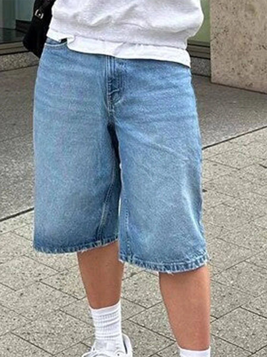 Men Denim Shorts Zipper Button Closure Summer Casual Shorts with Pockets Male Trendy Fashion Short Jeans for Streetwear Y2K 00s