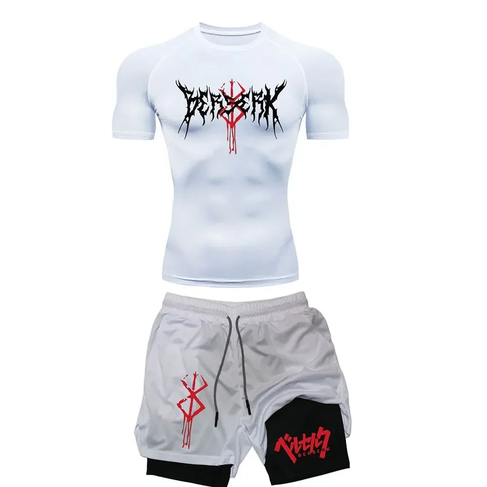 Anime Berserk Compression Set Men's Workout Gym T-shirts Breathable Running Shorts Quick Dry Sports Rash Guard Sportwear Set