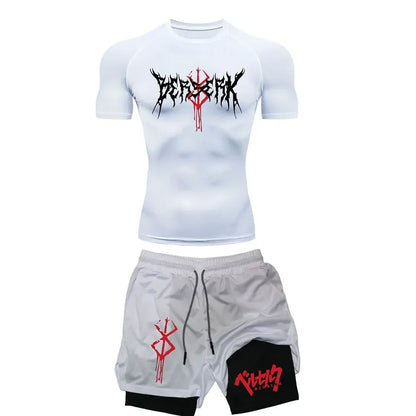 Anime Berserk Compression Set Men's Workout Gym T-shirts Breathable Running Shorts Quick Dry Sports Rash Guard Sportwear Set