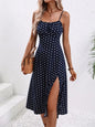 2025 Summer Sexy Spaghetti Straps Dress Women Fashion Polka Dot Print Sleeveless Slit Dress Boho Casual Beach Midi Dresses