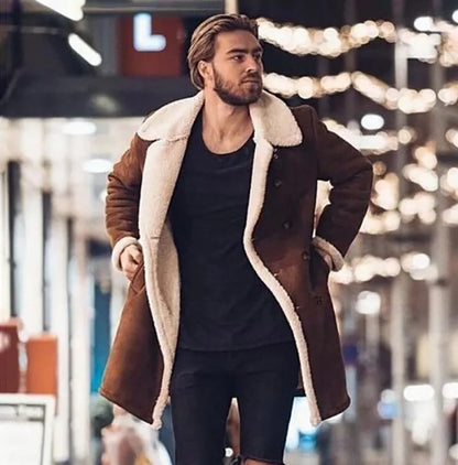 2025 Men's Woolen Coat Middle-aged Double Collar Autumn And Winter Warm Fashion Slim-fitting Woolen Men's Coat Pocket