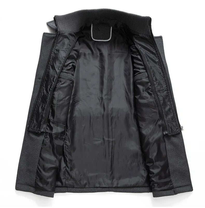 Autumn Winter Men's Woolen Coat Fashion Double Neck Coat Solid Color Long Sleeve Jacket