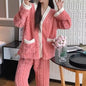 2pcs/Set Autumn And Winter Pajamas Women Thickened Padded Warm Students Coral Girls Clot Velvet Suit Home wear Cardigan Trousers
