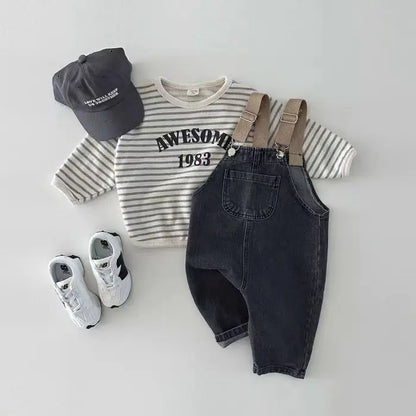 2025 Spring Boy Baby Pocket Overalls Loose Infant Suspenders Jumpsuit Retro Toddler Jeans Kids Casual Pants Girl Cotton Trousers