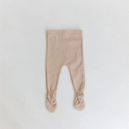 Spring Autumn Toddler Solid Bind Foot Pantyhose Boy Infant Simple Patch Leggings Girl Baby Cotton Home wear Pants Kid Trousers
