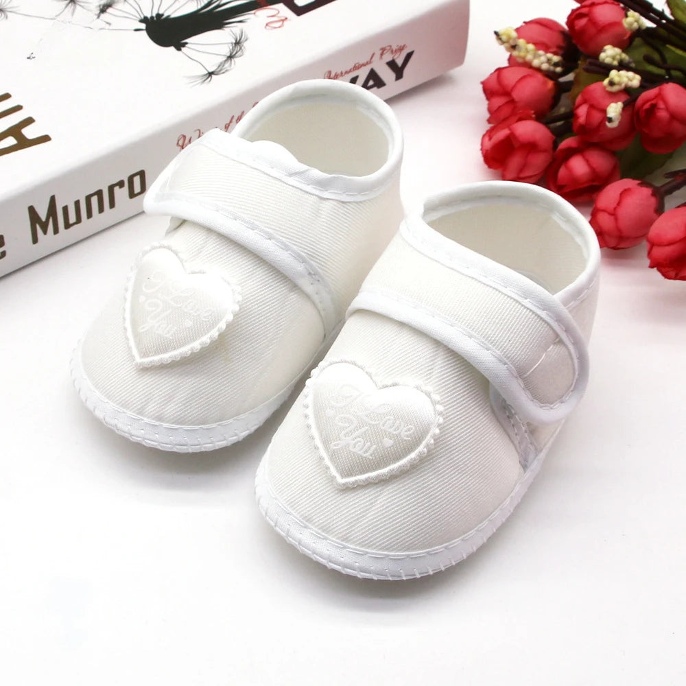 Infant Baby Girls Flats Letter Printing Love Pattern Soft Sole Non-slip Flower Princess Wedding Dress Walking Shoes for Newborn