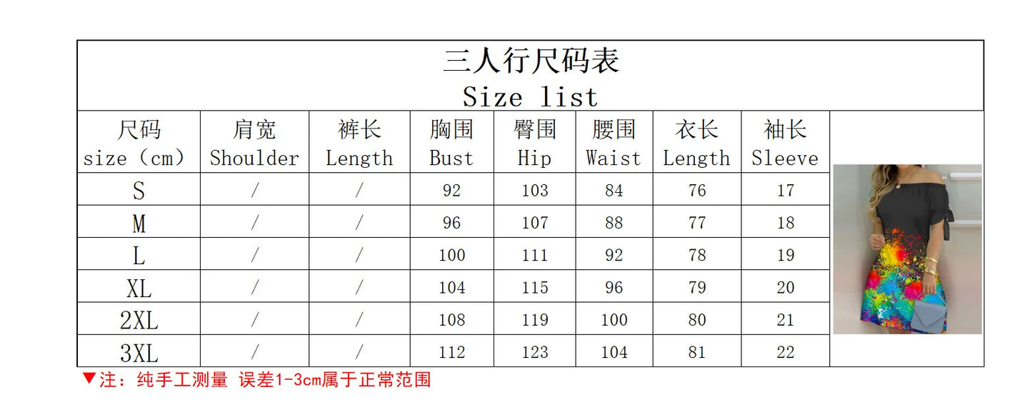 Fashionable Sexy Women's Print Dress Women's Word Shoulder Short -sleeved A -line Dress Ladies Off The Shoulder Mini Dresses