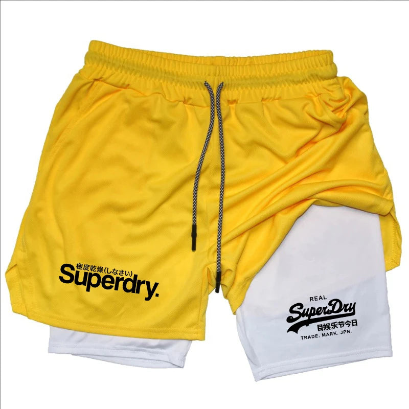 Summer Shorts for Men 2 in 1 Athletic Gym Workout Running Performance Shorts Print with Phone Pocket Quick Dry Breathable shorts