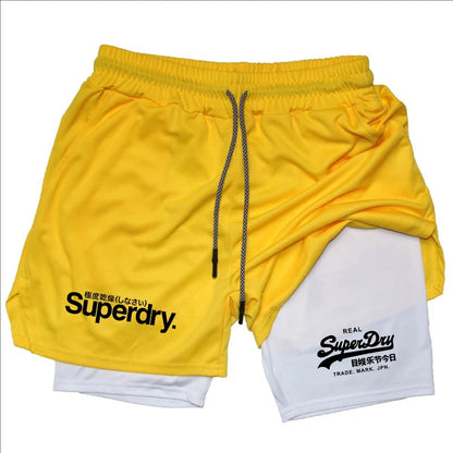 Summer Shorts for Men 2 in 1 Athletic Gym Workout Running Performance Shorts Print with Phone Pocket Quick Dry Breathable shorts