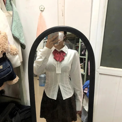 White Shirts Women Slim Sexy Girls All-match Preppy Style Long Sleeve Tops Casual Fashion Girls Classic Camisa Feminine