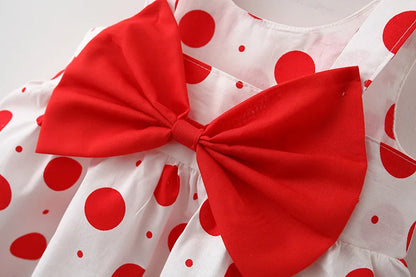 New In Summer Baby Girl Clothes Korean Cute Bow Dot Sleeveless Cotton Princess Dress+ Sunhat Toddler Dresses Sets BC007-1