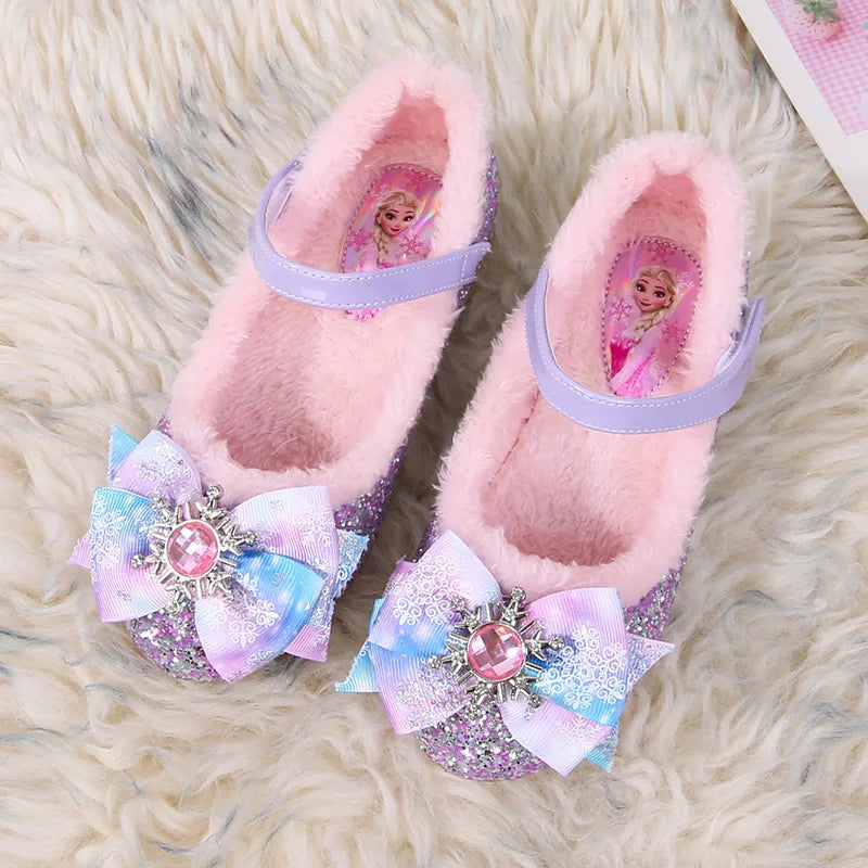 Disney Girls Show Frozen Princess Elsa Shoes Winter Girls Baby Shoes Children Blue Pink Crystal Shoes Sandals Size 23-36