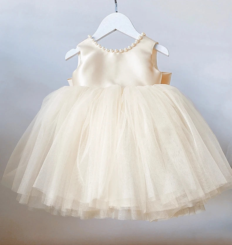 Toddler Baby Girls Summer Big Bow Baptism Dresses for Birthday Party Wedding Dress Children Costumes Princess Fluffy Prom Gown