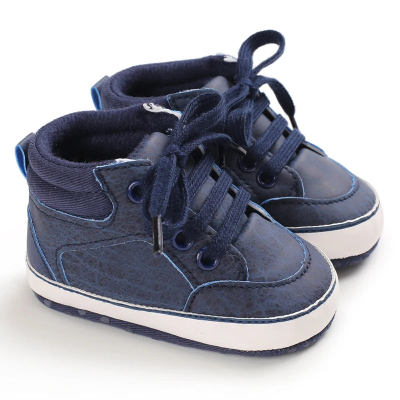 Lucky Blue Newborn Infant Toddler Boy Girl Casual Breathable Soft Cloth Bottom  Anti-slip PU Leather First Walkers Canvas Shoes