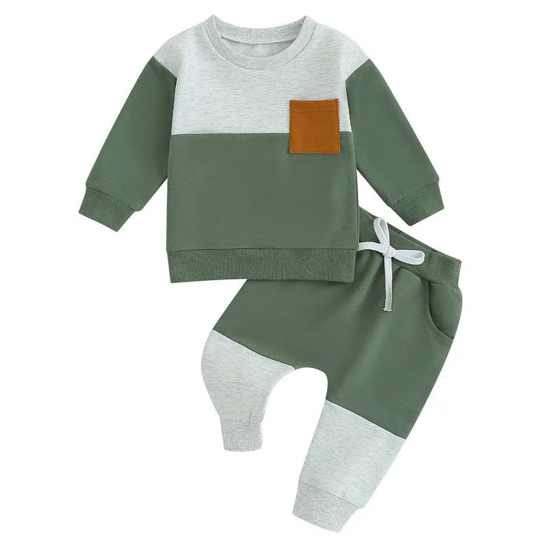 RUEWEY Baby Boy Contrast Color Pant Sets Spring Autumn Clothes Long Sleeve Sweatshirt Tops and Bottom Sets Baby Items Clothing