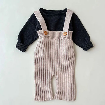MILANCEL Baby Overalls Kids Knitted Solid Pants Versatile High Waist Pants