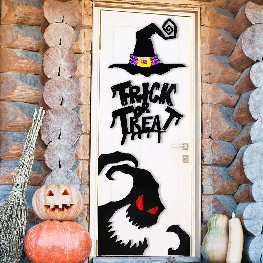 Halloween decoration room door stickers window décor skeleton hand pumpkin DIY devil witch hat glass window stickers ghost