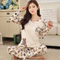 Autumn Thin 2pieces Pyjamas Set Women 2025 Cotton Round Neck Girls Bear Pajamas Sets Teacup Cat Full Sleepwear Tops Pajama Mujer