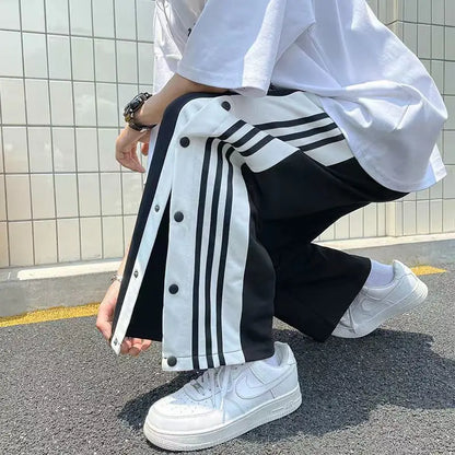 Row Button Pants Men's Loose All-Match Trendy Straight Pu Shuai Fried Street Special-Interest Design Senior American Stylohyoid