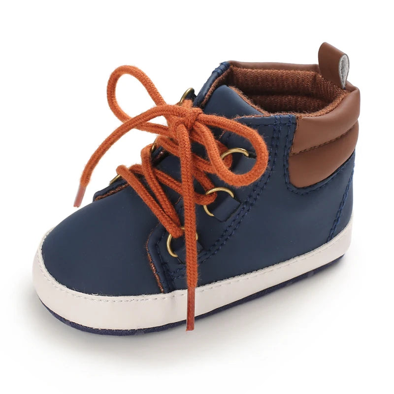 Lucky Blue Newborn Infant Toddler Boy Girl Casual Breathable Soft Cloth Bottom  Anti-slip PU Leather First Walkers Canvas Shoes