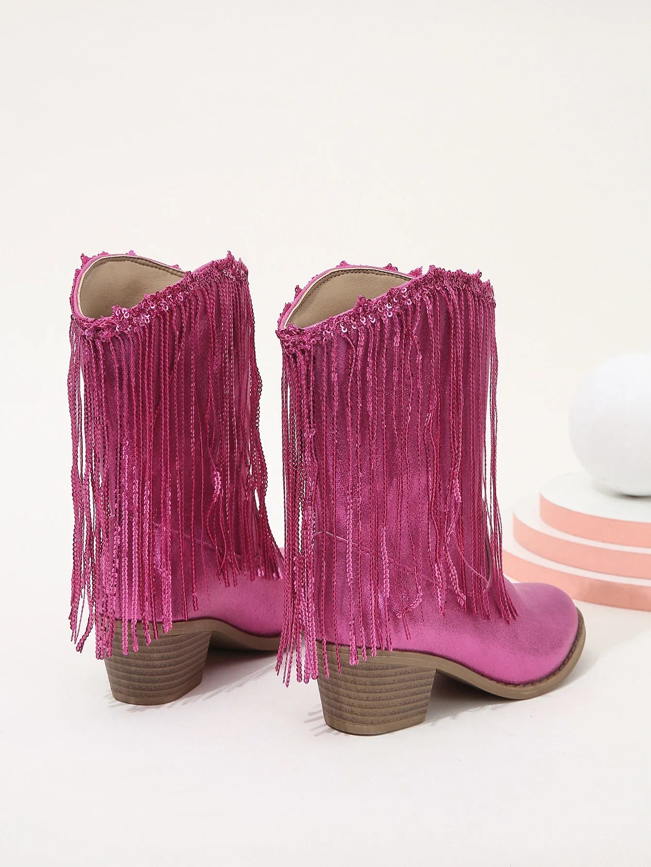 Children Boots Versatile Tassels Pink Elegant 2024 New Performance Girls Boots Low Heels Shiny Solid Color Britain Princess Boot