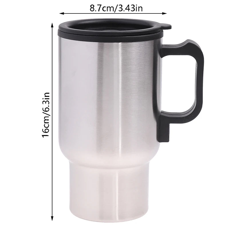 12V 450ml Steel Vehicle Heating Cup Electric Heating Car Kettle Coffee Heated Mug USB Heating Car Coffee Mug Thermos Cup