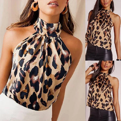 Summer Women Blouse Shirt 2025 Sexy Leopard Print Ladies Tops Halter Blouse Casual Female Sleeveless Women's Tops and Blouse