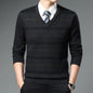 Men's Sweater Fashion Solid Color Warm Sweater Business Casual Heart Neckline Sweater Pullover Men