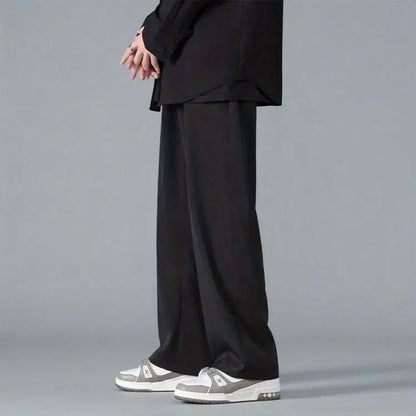 2025 Spring New Solid Color Straight Pants Man Elastic Waist Loose Casual Harajuku Trousers Japanese Style Thin Style Clothes