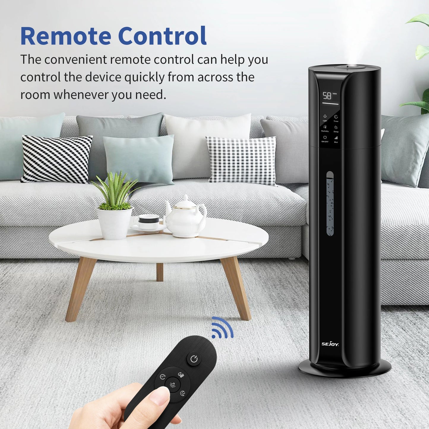 SEJOY Humidifiers for Bedroom Large Room, 9L/2.4Gal Cool Mist Top Fill Humidifier with Essential Oil 360°Nozzle for Baby Office