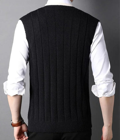 Men's Clothing Icon Knit Sweater Male Sleeveless Striped Waistcoat Vest Beige Heated Korean Style High Quality Replica Street X