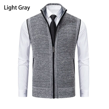 Vest Men Knitted Sleeveless Sweater Jacket Wool Velvet Zipper Cardigan Turn-down Pullovers Turtleneck Sweater coat Knit Waistcoat