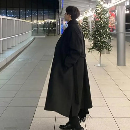 Korean Trend Men's Loose Casual Single-breasted Overcoat Autumn Winter Fashion New Long Sleeve Woolen Long Coat