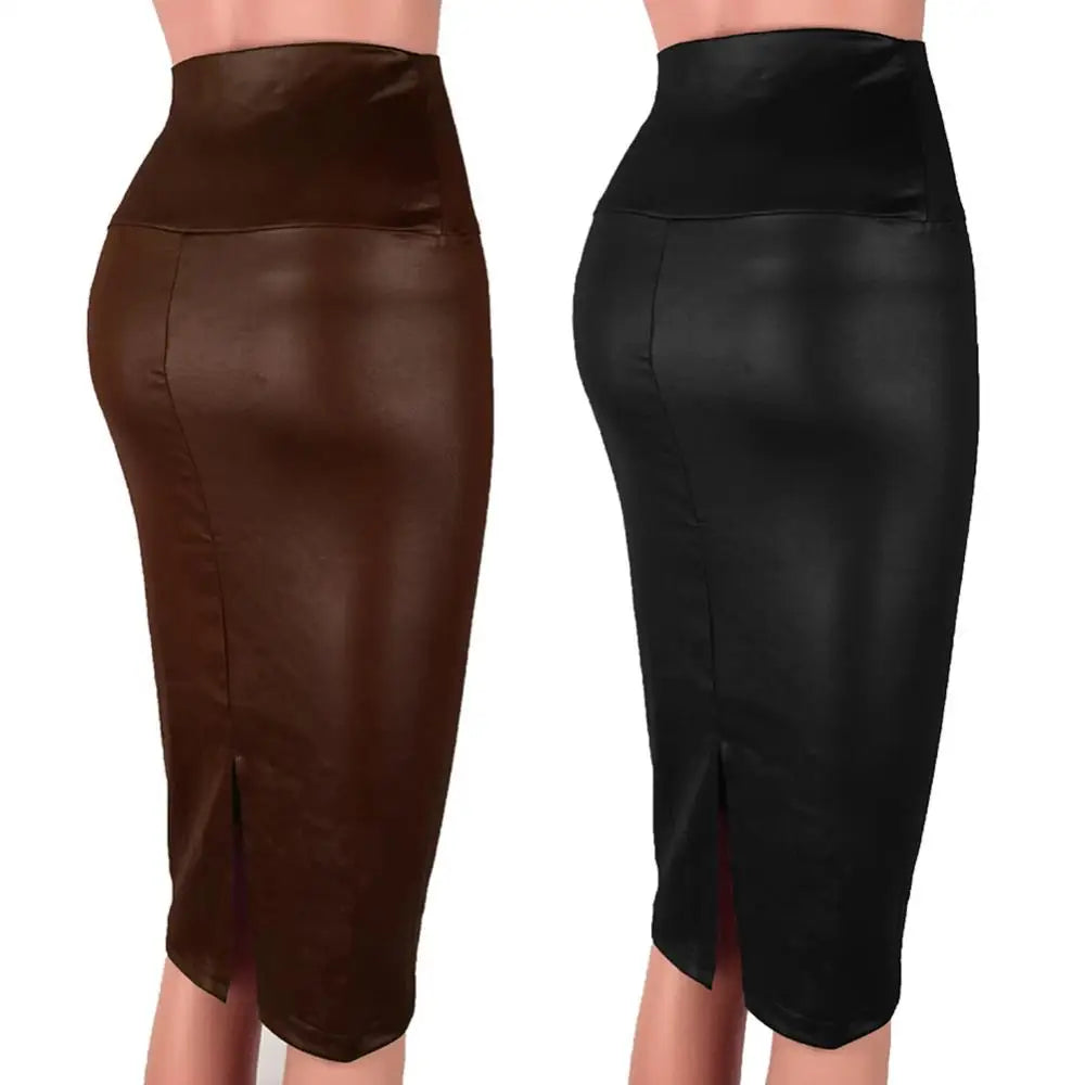 High Waist Skirts Bodycon Skirt Sexy Leather Back Split Women Pencil Office Lady Pencil Package Summer Long Skirt