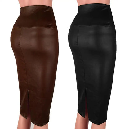 High Waist Skirts Bodycon Skirt Sexy Leather Back Split Women Pencil Office Lady Pencil Package Summer Long Skirt