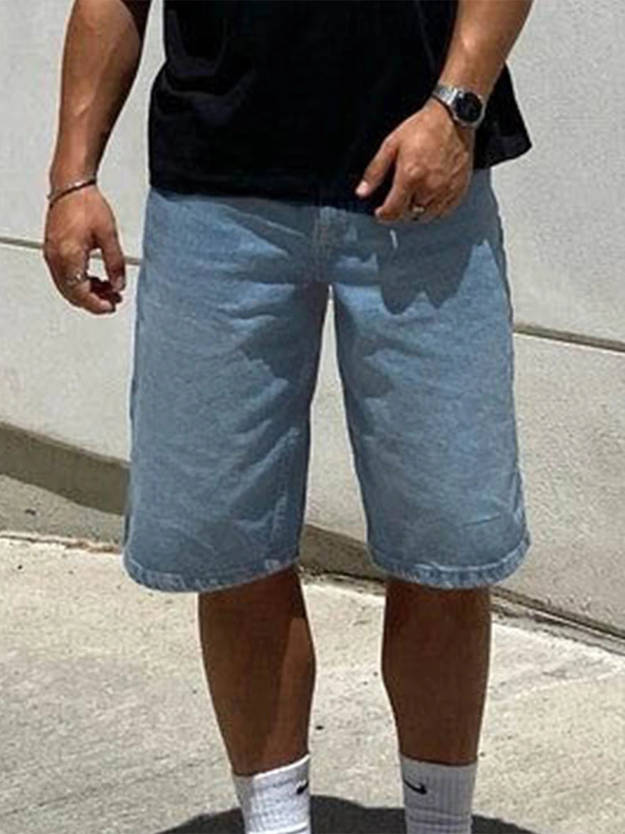 Men Denim Shorts Zipper Button Closure Summer Casual Shorts with Pockets Male Trendy Fashion Short Jeans for Streetwear Y2K 00s