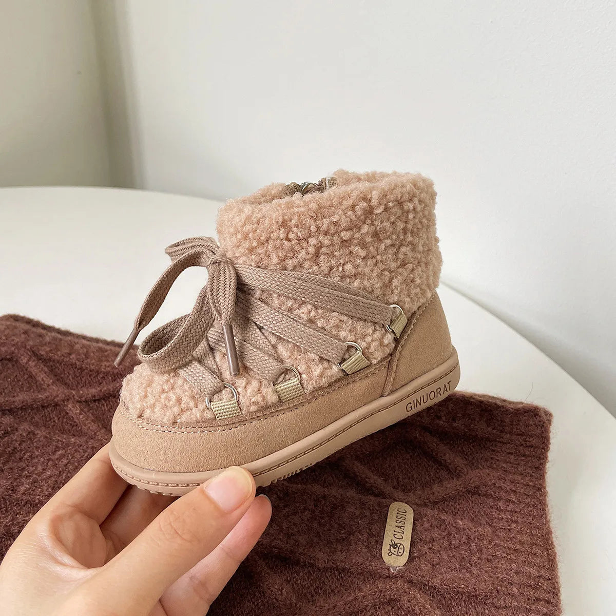 Children Lambswool Snow Boots Baby Cute Warm Winter Infant Shoes Boys Girls Fashion Short Boots With Thick Fur