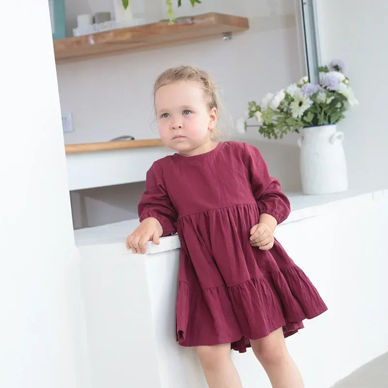 Full Sleeve Toddler Baby Girl Dress Cotton Solid Full Sleeve Infant Dress